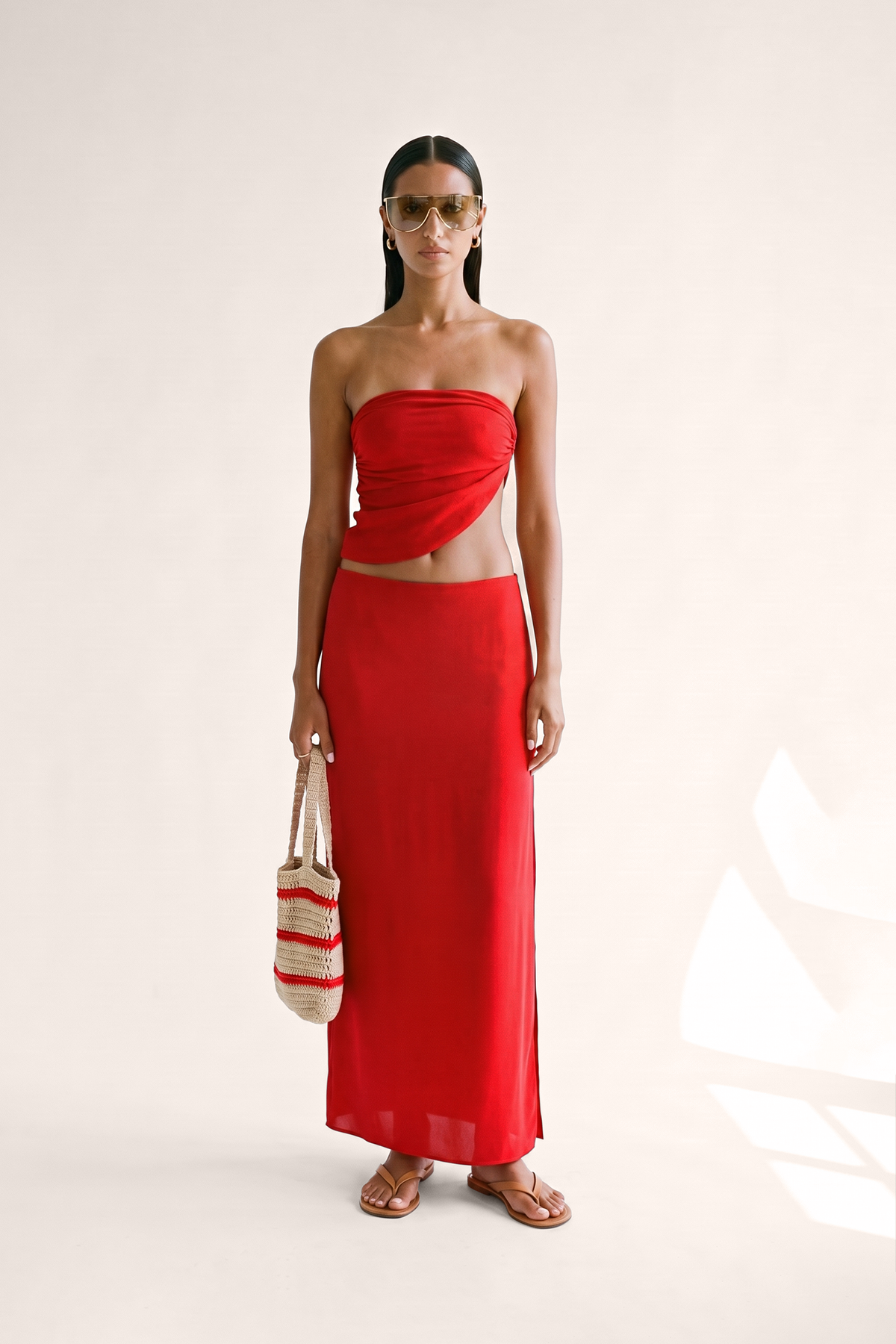 Asymmetric Tie up Top - red - CORSO 98055