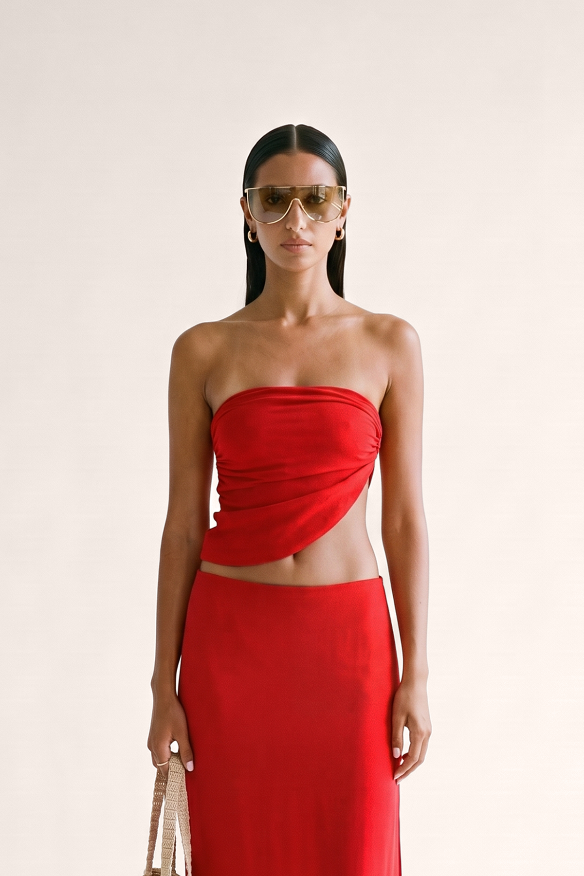 Asymmetric Tie up Top - red - CORSO 98055